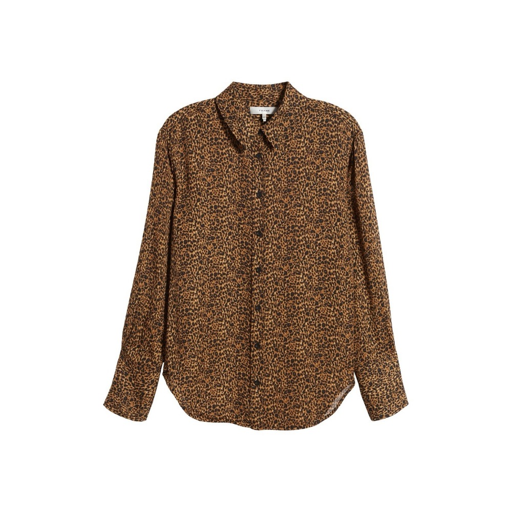 FRAME The Standard Shirt XS Leopard Print 100% Silk Button Down NWT $398